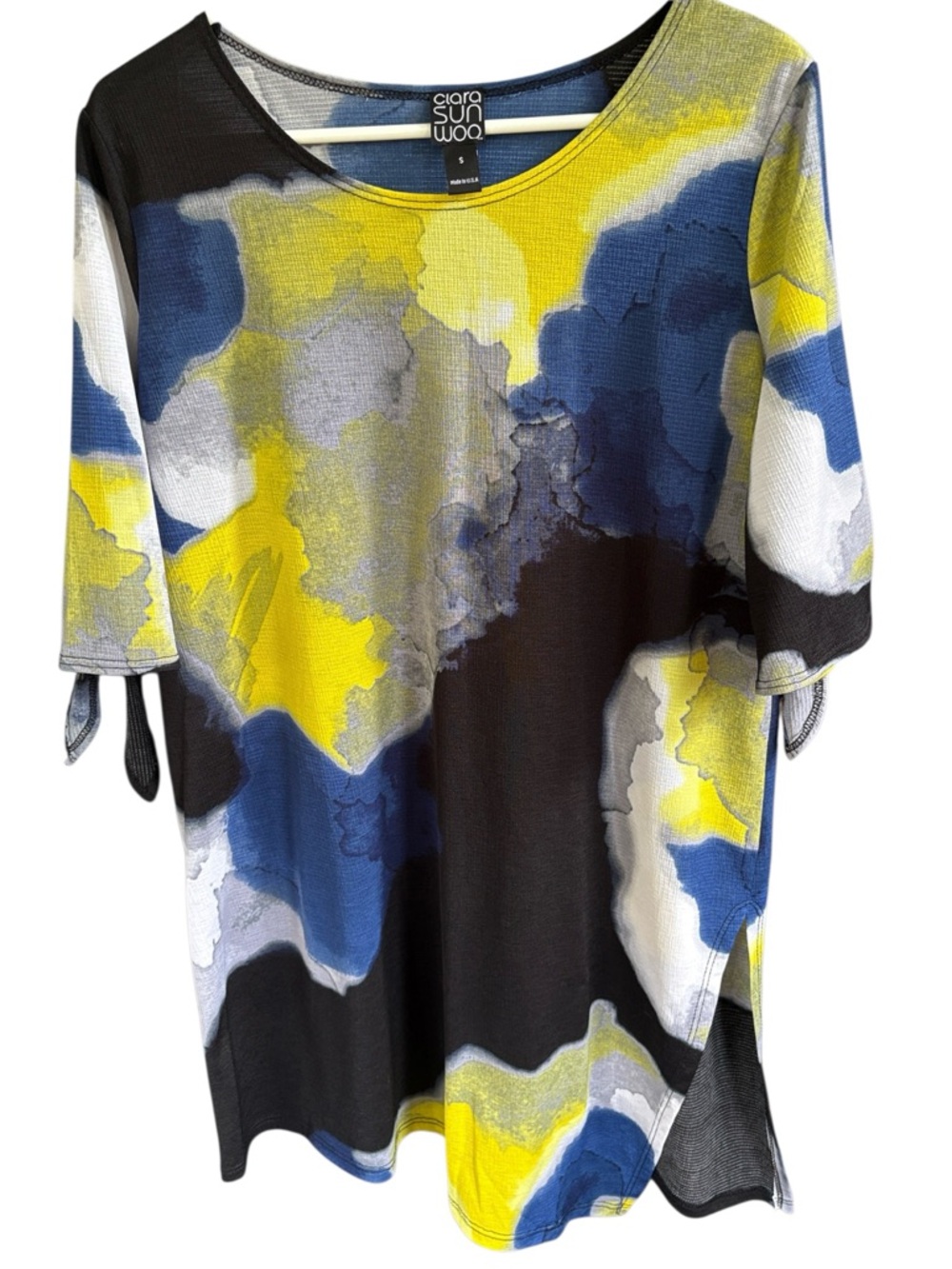 Like New Clara Sun Wood Slanted Hem Tie Sleeve Tunic Top Size Small